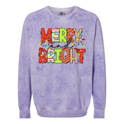 Cute Merry And Bright Christmas Lights Funny Xmas Women Colorblast Crewneck Sweatshirt