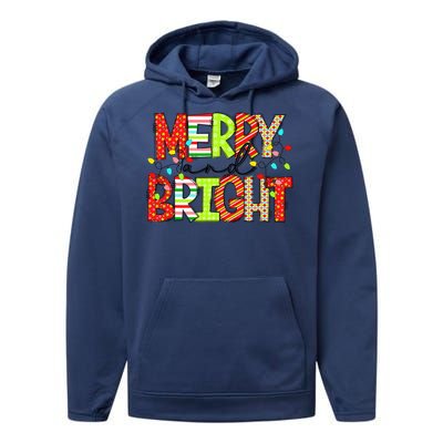 Cute Merry And Bright Christmas Lights Funny Xmas Women Performance Fleece Hoodie