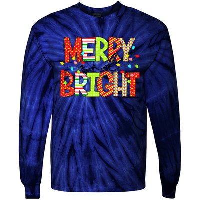 Cute Merry And Bright Christmas Lights Funny Xmas Women Tie-Dye Long Sleeve Shirt