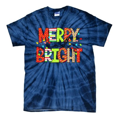 Cute Merry And Bright Christmas Lights Funny Xmas Women Tie-Dye T-Shirt