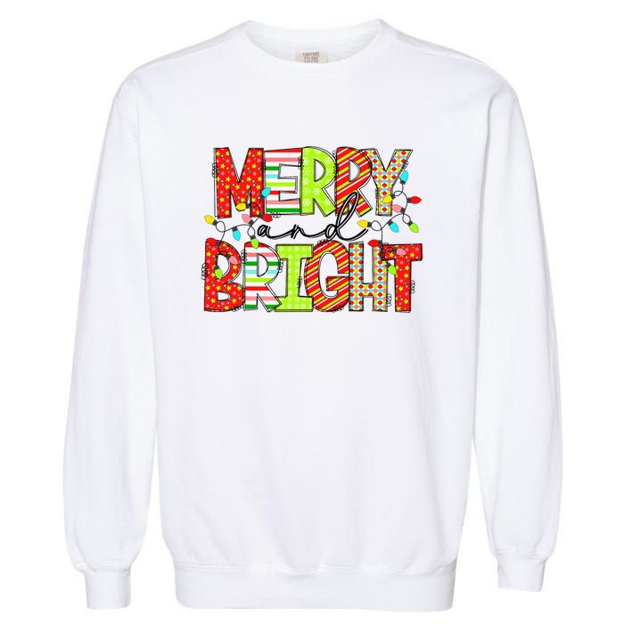 Cute Merry And Bright Christmas Lights Funny Xmas Women Garment-Dyed Sweatshirt