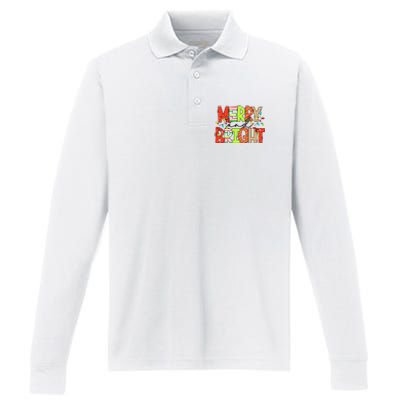 Cute Merry And Bright Christmas Lights Funny Xmas Women Performance Long Sleeve Polo