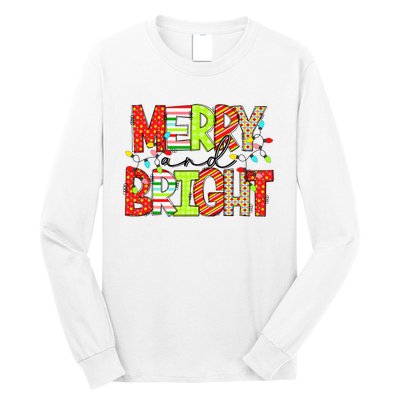 Cute Merry And Bright Christmas Lights Funny Xmas Women Long Sleeve Shirt