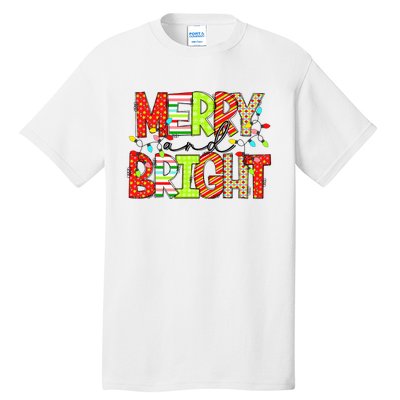 Cute Merry And Bright Christmas Lights Funny Xmas Women Tall T-Shirt