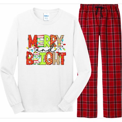 Cute Merry And Bright Christmas Lights Funny Xmas Women Long Sleeve Pajama Set