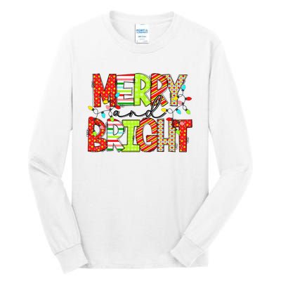 Cute Merry And Bright Christmas Lights Funny Xmas Women Tall Long Sleeve T-Shirt