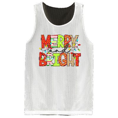 Cute Merry And Bright Christmas Lights Funny Xmas Women Mesh Reversible Basketball Jersey Tank