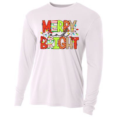 Cute Merry And Bright Christmas Lights Funny Xmas Women Cooling Performance Long Sleeve Crew