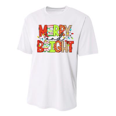 Cute Merry And Bright Christmas Lights Funny Xmas Women Performance Sprint T-Shirt