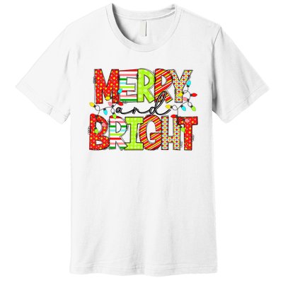 Cute Merry And Bright Christmas Lights Funny Xmas Women Premium T-Shirt