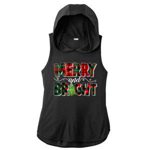 Christmas Merry And Bright Red And Green Patterns Ladies PosiCharge Tri-Blend Wicking Draft Hoodie Tank