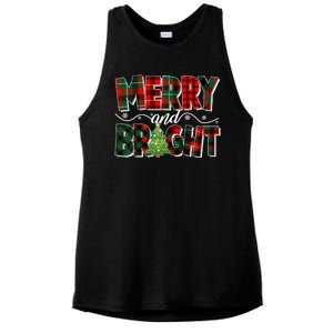 Christmas Merry And Bright Red And Green Patterns Ladies PosiCharge Tri-Blend Wicking Tank