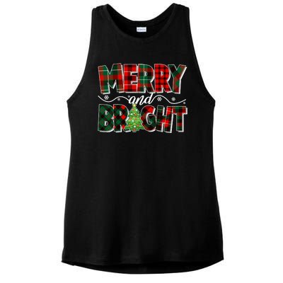 Christmas Merry And Bright Red And Green Patterns Ladies PosiCharge Tri-Blend Wicking Tank