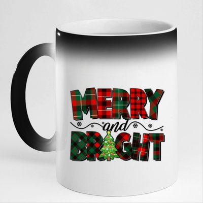 Christmas Merry And Bright Red And Green Patterns 11oz Black Color Changing Mug