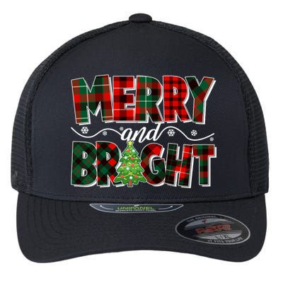 Christmas Merry And Bright Red And Green Patterns Flexfit Unipanel Trucker Cap