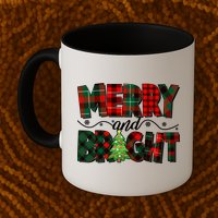 Christmas Merry And Bright Red And Green Patterns Mug
