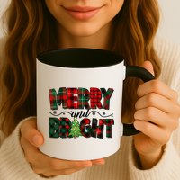 Christmas Merry And Bright Red And Green Patterns Mug