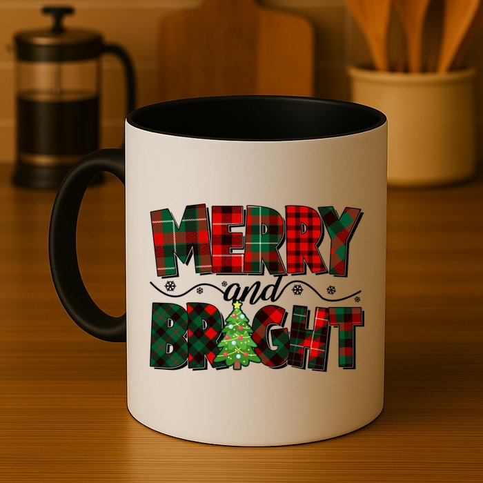 Christmas Merry And Bright Red And Green Patterns Mug