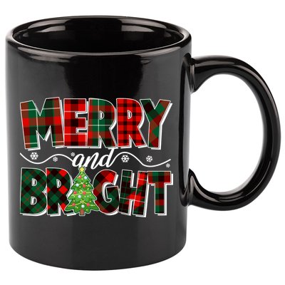 Christmas Merry And Bright Red And Green Patterns 11oz C Handle Ceramic Mug
