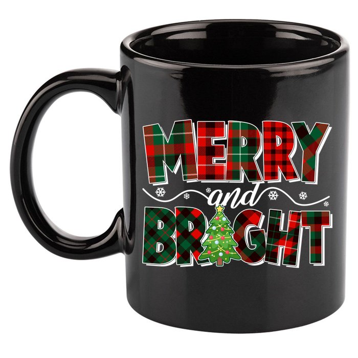 Christmas Merry And Bright Red And Green Patterns 11oz C Handle Ceramic Mug