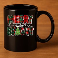 Christmas Merry And Bright Red And Green Patterns 11oz C Handle Ceramic Mug