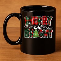 Christmas Merry And Bright Red And Green Patterns 11oz C Handle Ceramic Mug