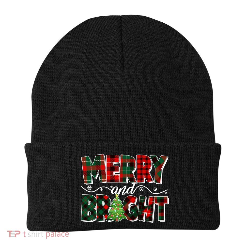 Christmas Merry And Bright Red And Green Patterns Knit Cap Winter Beanie