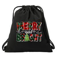 Christmas Merry And Bright Red And Green Patterns Drawstring Bag