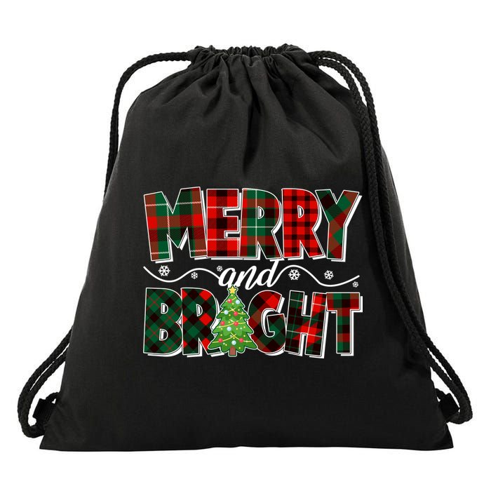 Christmas Merry And Bright Red And Green Patterns Drawstring Bag