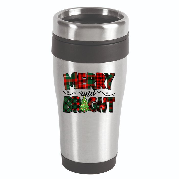 Christmas Merry And Bright Red And Green Patterns 16oz Travel Tumbler