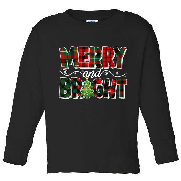 Christmas Merry And Bright Red And Green Patterns Toddler Long Sleeve Shirt