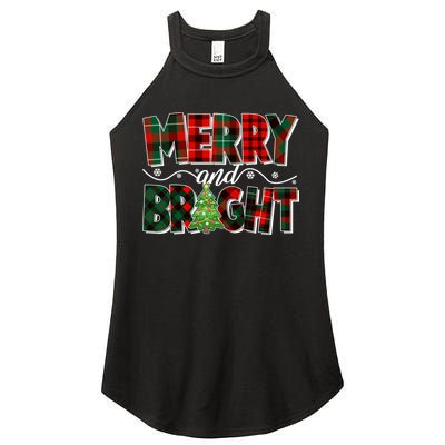 Christmas Merry And Bright Red And Green Patterns Women's Perfect Tri Rocker Tank