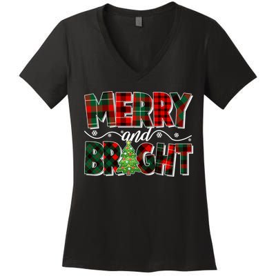 Christmas Merry And Bright Red And Green Patterns Women's V-Neck T-Shirt