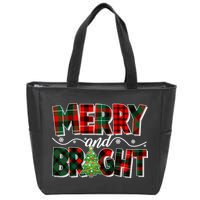Christmas Merry And Bright Red And Green Patterns Zip Tote Bag