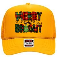 Christmas Merry And Bright Red And Green Patterns High Crown Mesh Back Trucker Hat