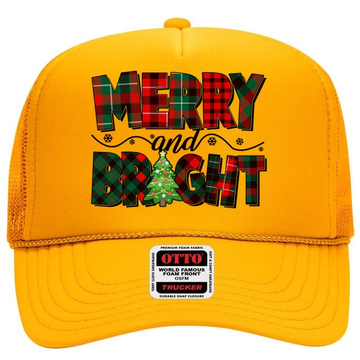 Christmas Merry And Bright Red And Green Patterns High Crown Mesh Back Trucker Hat