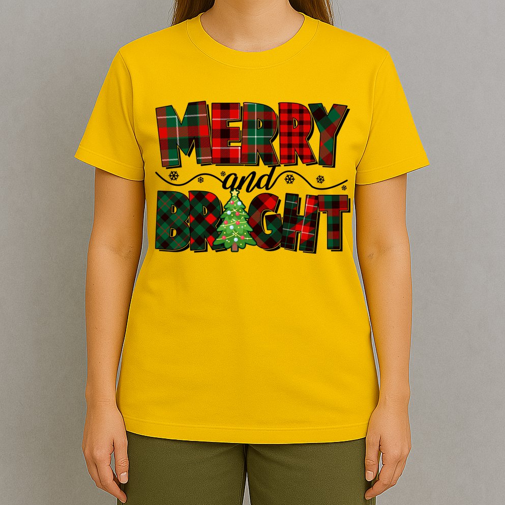 Christmas Merry And Bright Red And Green Patterns T-Shirt