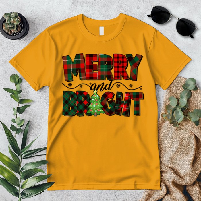 Christmas Merry And Bright Red And Green Patterns Premium T-Shirt