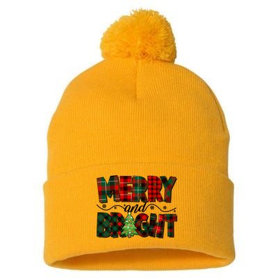 Christmas Merry And Bright Red And Green Patterns Pom Pom 12in Knit Beanie