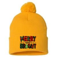 Christmas Merry And Bright Red And Green Patterns Pom Pom 12in Knit Beanie