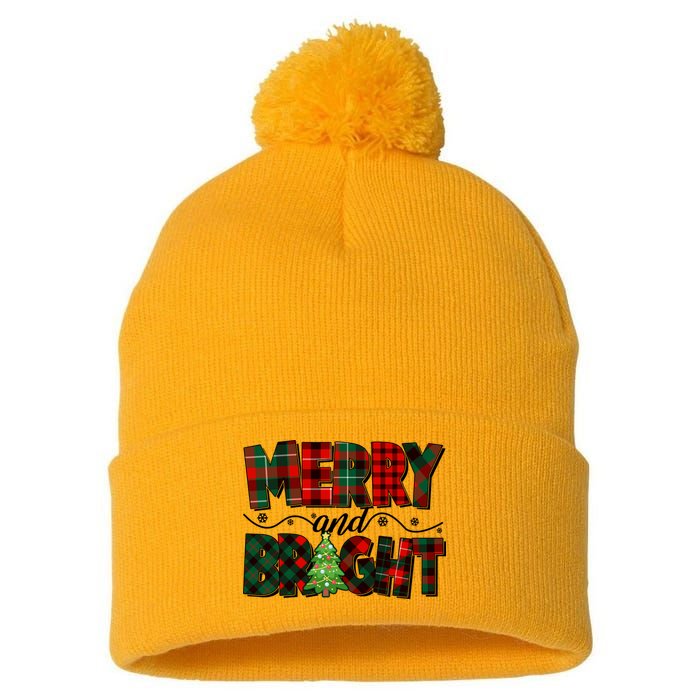 Christmas Merry And Bright Red And Green Patterns Pom Pom 12in Knit Beanie