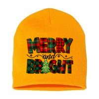 Christmas Merry And Bright Red And Green Patterns Short Acrylic Beanie