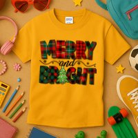 Christmas Merry And Bright Red And Green Patterns Kids T-Shirt