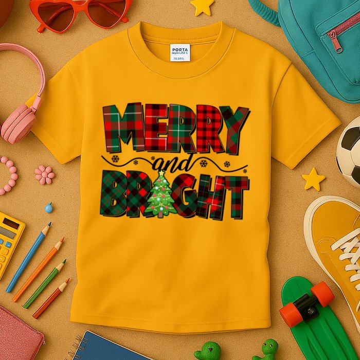 Christmas Merry And Bright Red And Green Patterns Kids T-Shirt