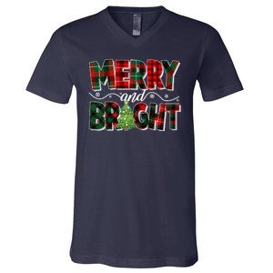 Christmas Merry And Bright Red And Green Patterns V-Neck T-Shirt