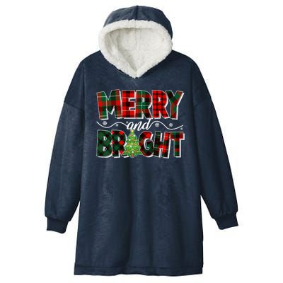 Christmas Merry And Bright Red And Green Patterns Hooded Wearable Blanket