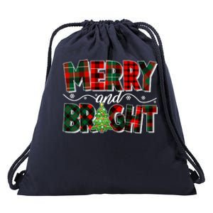 Christmas Merry And Bright Red And Green Patterns Drawstring Bag