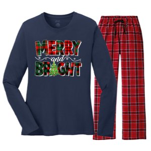 Christmas Merry And Bright Red And Green Patterns Women's Long Sleeve Flannel Pajama Set 