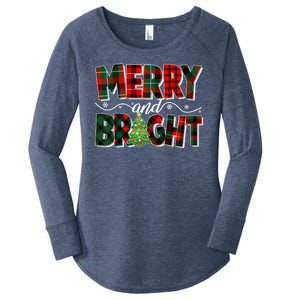 Christmas Merry And Bright Red And Green Patterns Women's Perfect Tri Tunic Long Sleeve Shirt