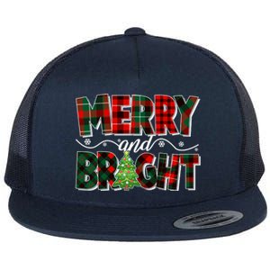 Christmas Merry And Bright Red And Green Patterns Flat Bill Trucker Hat